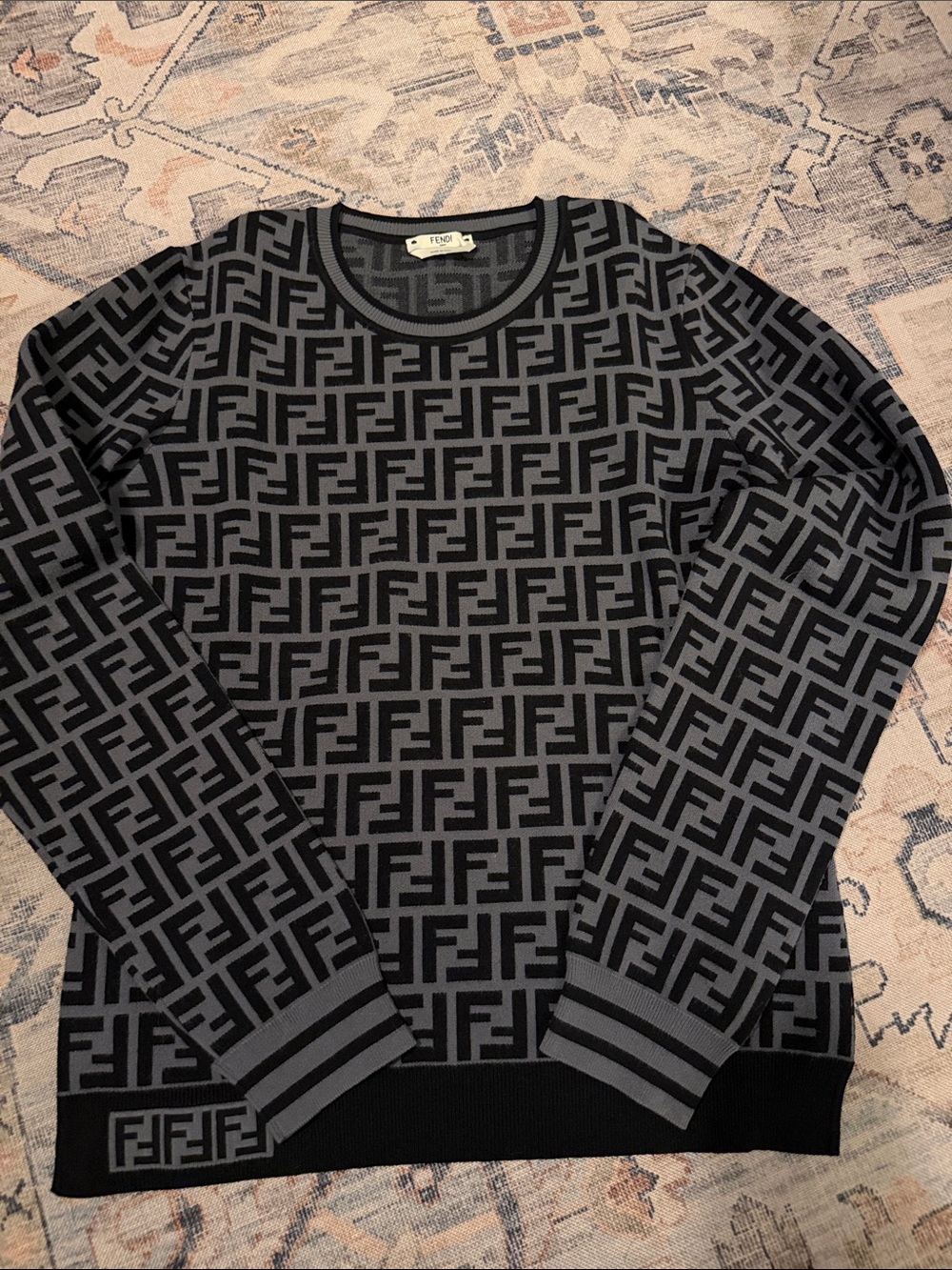 Fendi Black and Gray FF Logo Crewneck Sweater